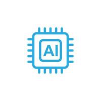 eps10 blue vector Chip AI Brain Artificial Intelligence line icon isolated on white background. AI Processor symbol in a simple flat trendy modern style for your website design, logo, and mobile app