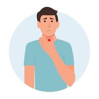 Man  with painful Sore Throat. Pharyngitis and tonsillitis. Respiratory Illness, Virus Prevention.Isolated. Vector illustration in flat cartoon style. Health and medicine.