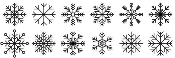 Snowflake variations icon collection. Snowflake icons set. Snowflake symbols. Snow icon. Frost winter background. Snowflakes ice crystal isolated. Vector illustration