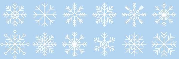 Snowflake variations icon collection. Snowflake icons set. Snowflake symbols. Snow icon. Frost winter background. Snowflakes ice crystal isolated. Vector illustration