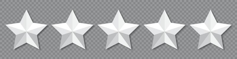 iconos blancos de clasificación de calidad de cinco estrellas. icono de 5 estrellas. signo de cinco estrellas. símbolo de clasificación. ilustración vectorial vector