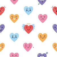 Hearts abstract Icons seamless Pattern on white background. Funny comic Faces vector