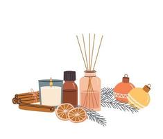 Composition with aromatherapy accessories with essential oils. vector