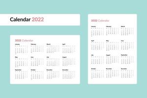 calendario de bolsillo en el año 2022. vista horizontal y vertical. la semana comienza a partir del lunes. vector