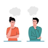 Man and woman thinking or solving problem surrounded by thought bubbles vector