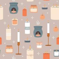 Various Candles seamless pattern. Different shapes and sizes. vector