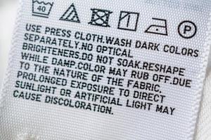 Cloth label tag with laundry care instructions photo