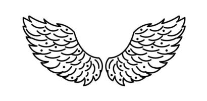 Modern doodle angel wings. Isolated vector template.