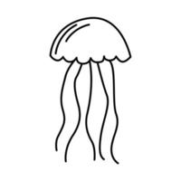 Funny jellyfish in hand drawn doodle style. Cute underwater animal. Vector illustration.