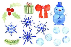 Set of watercolor Christmas elements. New Year's illustrations for greeting card design. vector