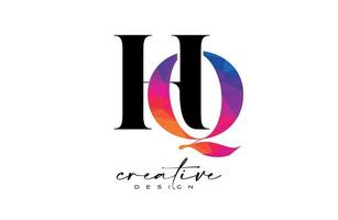 diseño de letras hq con corte creativo y textura colorida del arco iris vector