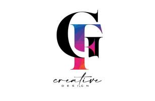 GF Letter Design with Creative Cut and Colorful Rainbow Texture vector