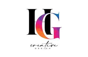 HG Letter Design with Creative Cut and Colorful Rainbow Texture vector