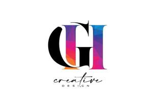 GH Letter Design with Creative Cut and Colorful Rainbow Texture vector