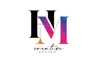 HM Letter Design with Creative Cut and Colorful Rainbow Texture vector