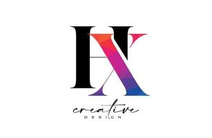 HX Letter Design with Creative Cut and Colorful Rainbow Texture vector