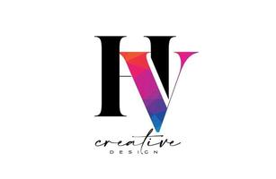 HV Letter Design with Creative Cut and Colorful Rainbow Texture vector