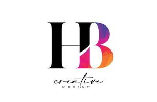 diseño de letras hb con corte creativo y textura colorida del arco iris vector