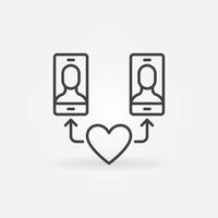 dos teléfonos inteligentes conectados con el icono de vector lineal del corazón