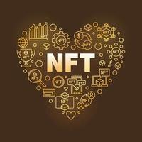 NFT Golden Heart concept Banner. Non-Fungible Token Technology vector illustration