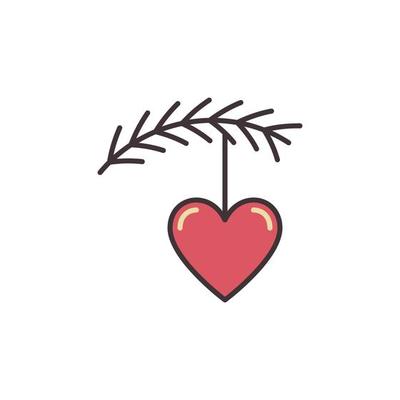 Red Heart on a Spruce Branch vector concept icon