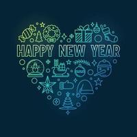 Vector Happy New Year heart-shaped linear colored banner