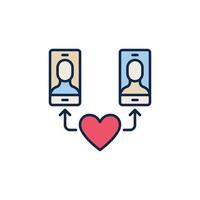 2 Smart-phones connected with Heart vector colored icon