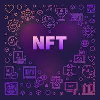 marco de color de corazón de tecnología nft - ilustración de línea de vector de token no fungible