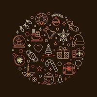 Merry Christmas Greeting Card with round colored line design vector