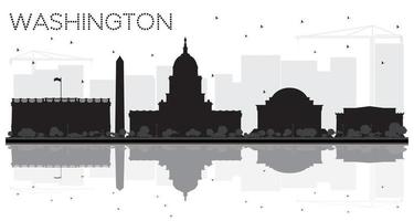 Washington DC City skyline black and white silhouette with reflections. vector