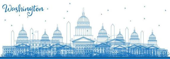 Outline Washington DC Skyline with Blue Buildings. vector