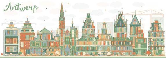 Abstract Antwerp Skyline with Color Buildings. vector