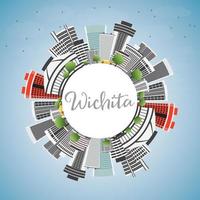 Wichita Skyline with Gray Buildings, Blue Sky and Copy Space. vector