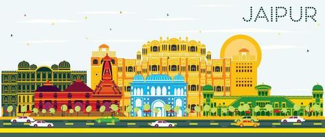 Jaipur Skyline with Color Buildings and Blue Sky. vector