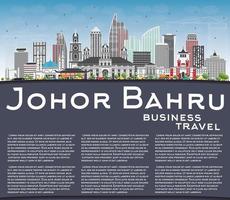 johor bahru horizonte de malasia con edificios grises, cielo azul y espacio para copiar. vector