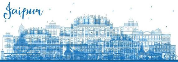 delinear el horizonte de jaipur con puntos de referencia azules. vector