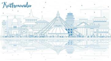 Outline Kathmandu Skyline with Blue Buildings and Reflections. vector