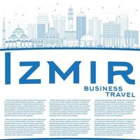 Outline Izmir Skyline with Blue Buildings and Copy Space. vector