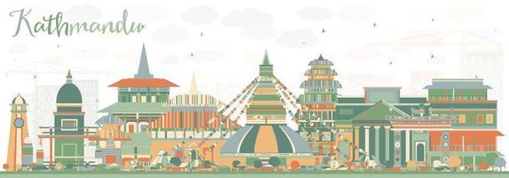 Kathmandu Skyline with Color Buildings. vector