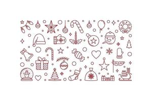 Merry Christmas and Happy New Year vector line illustration