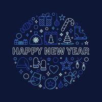 Happy New Year Greeting Card with round line blue design vector
