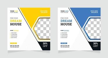 Modern and creative real estate agency social media post design template vector