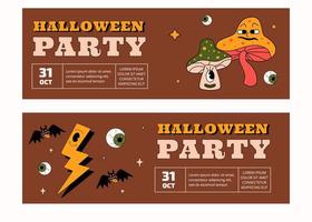 un conjunto de dos plantillas horizontales de banner de fiesta de halloween. diseño de estilo delineado psicodélico. vector