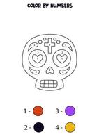 Color Mexican skull by numbers. Worksheet for kids. vector