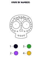 Color Mexican skull by numbers. Worksheet for kids. vector