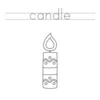 Trace the letters and color candle. Handwriting practice for kids. vector