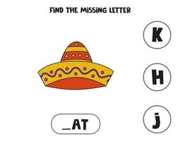 Find missing letter with Mexican hat. Spelling worksheet. vector