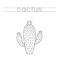 Trace the letters and color cactus. Handwriting practice for kids. vector