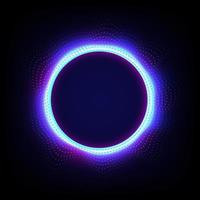 Abstract vector blue digital technology background with circle dot wave lines and ring neon light on dark background