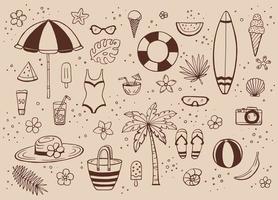 Hand drawn summer beach set. Collection of scrapbooking elements for beach party. vector